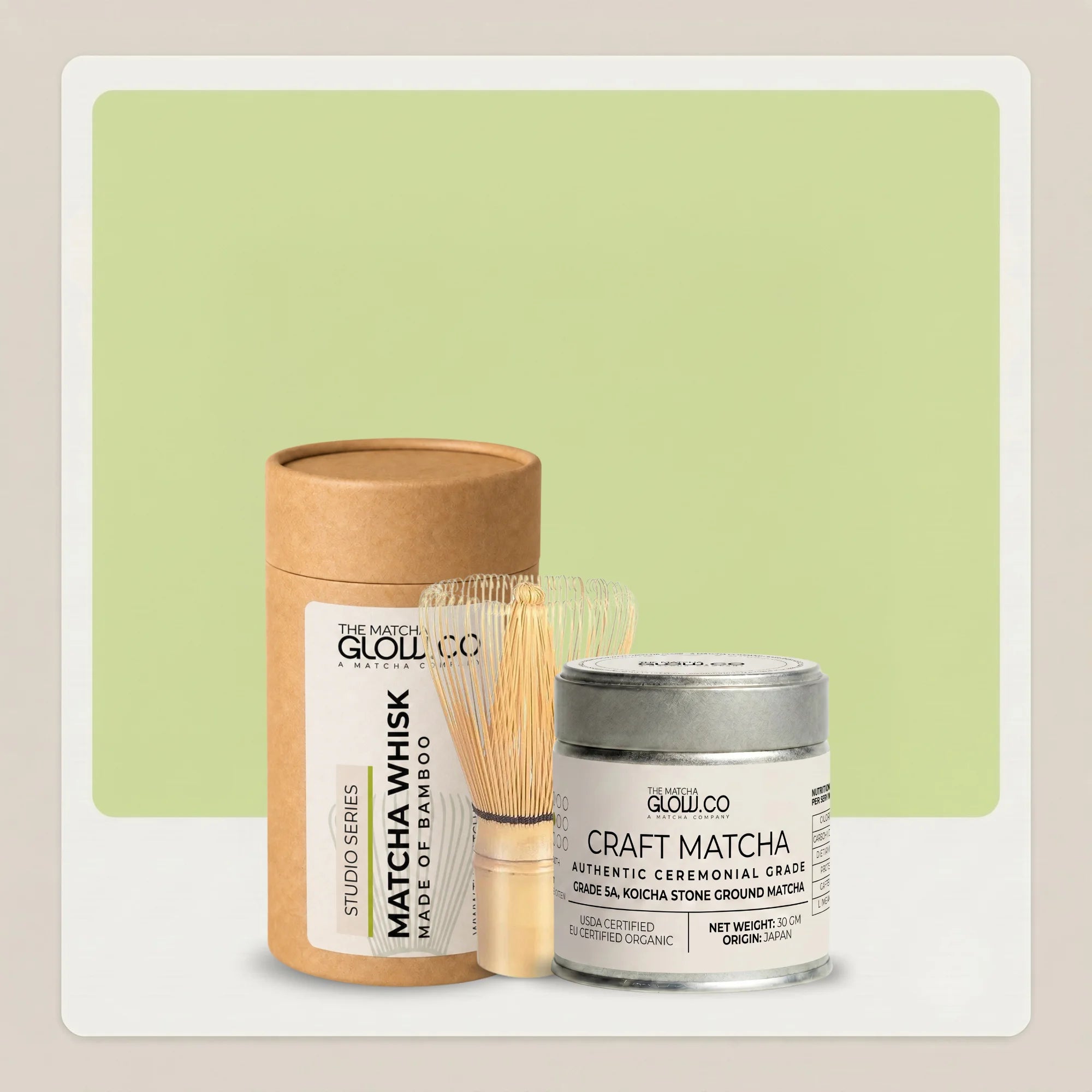 Matcha Glow Essential Bundles - Matcha, Whisk and Glass